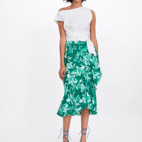 Zara Dresses & Skirts - SOLD Zara linen rustic floral ruffle midi skirt